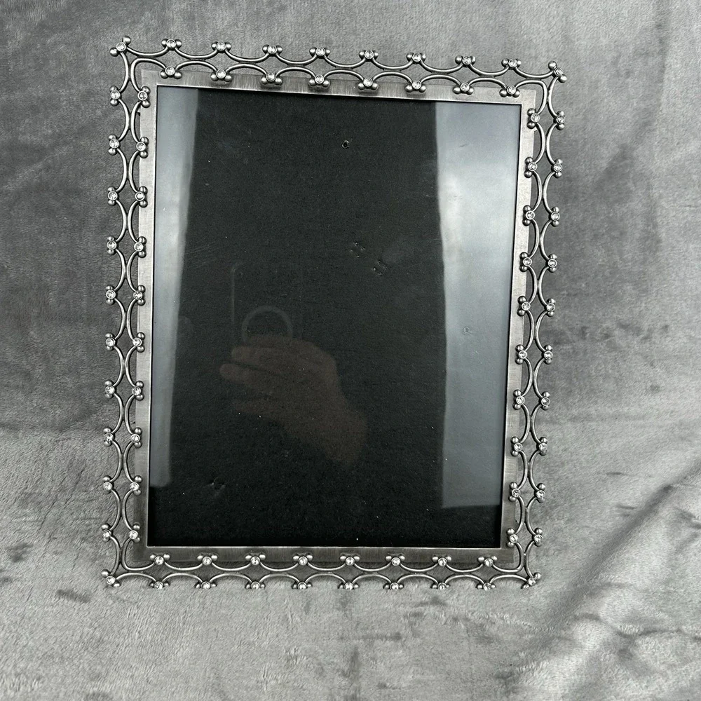 Fetco Pewter Picture Photo Frame Metal & Rhinestones 8 X 10 Easel Back / Hanging